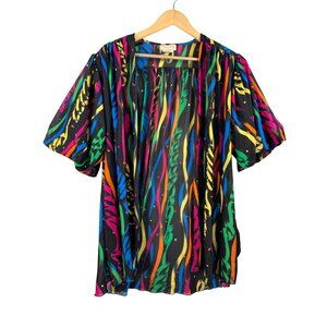 VTG Oscar De La Renta Maximalist rainbow colorful puff sleeve duster 80s sz S